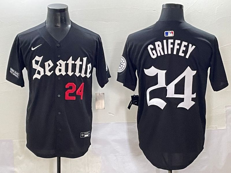 Men 2025 Seattle Mariners 24 Griffey Black Five generations Joint Name Nike MLB Jersey style 7